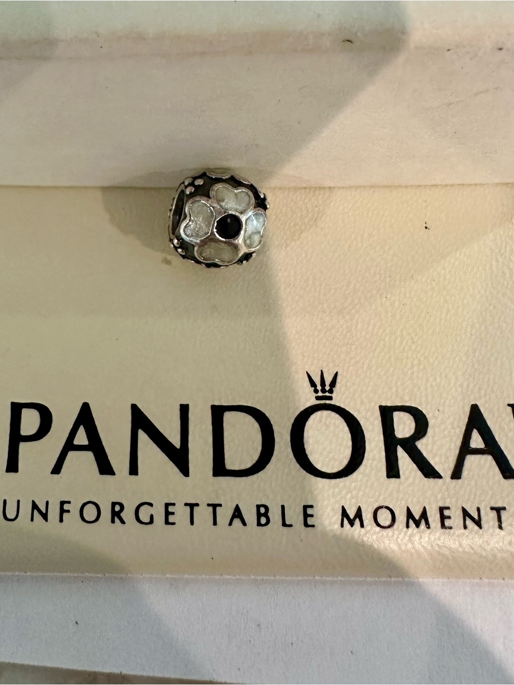Silver Floral Charm with White Enamel